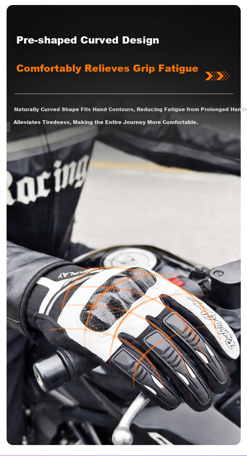 SBKPLAY Motorcycle Carbon Fiber Breathable Summer Gloves Leather Off-Road Touchscreen Gloves for Men And Women Riding Motorcycles AJ-3 Black M 14