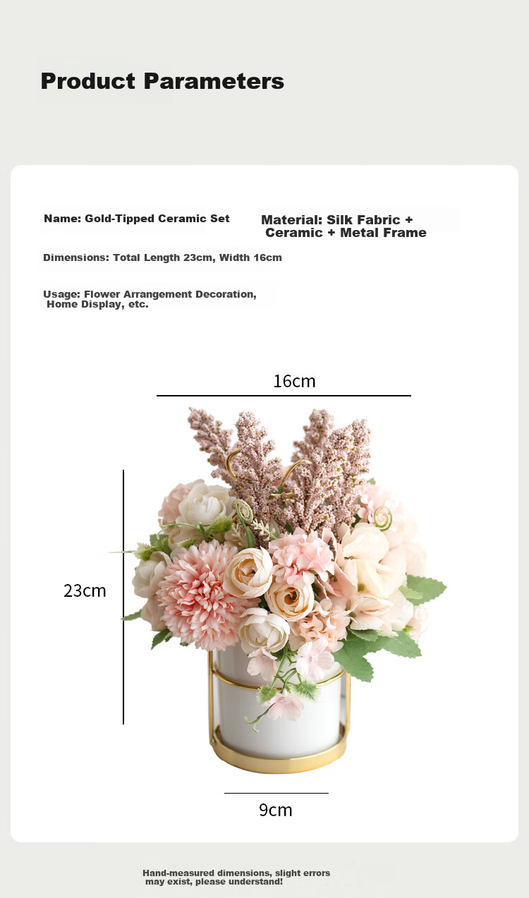 Ai Yi Zhuang Tang Artificial Flower Arrangement Nordic Style Ceramic Vase Floral Set Living Room Decoration Dining Table Flower Emile Pink 7