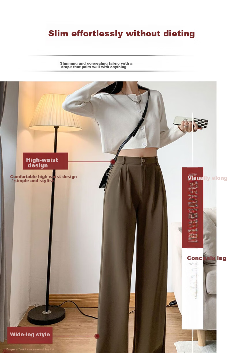 LangSha Women's Suit Pants Spring Autumn 2025 New Draped Casual Versatile Office Workwear Slim Straight Wide-Leg Trousers 7