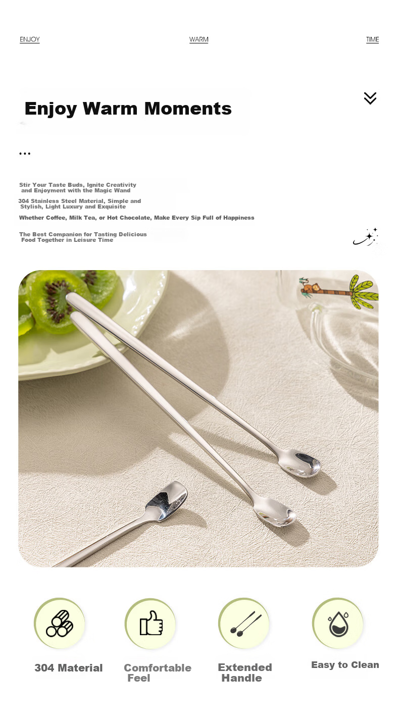 Guangyi 304 Stainless Steel Coffee Spoon Long Handle Small Soup Spoon Honey Stirring Stick Dessert Stirring Spoon 2 Pieces GY7726 2