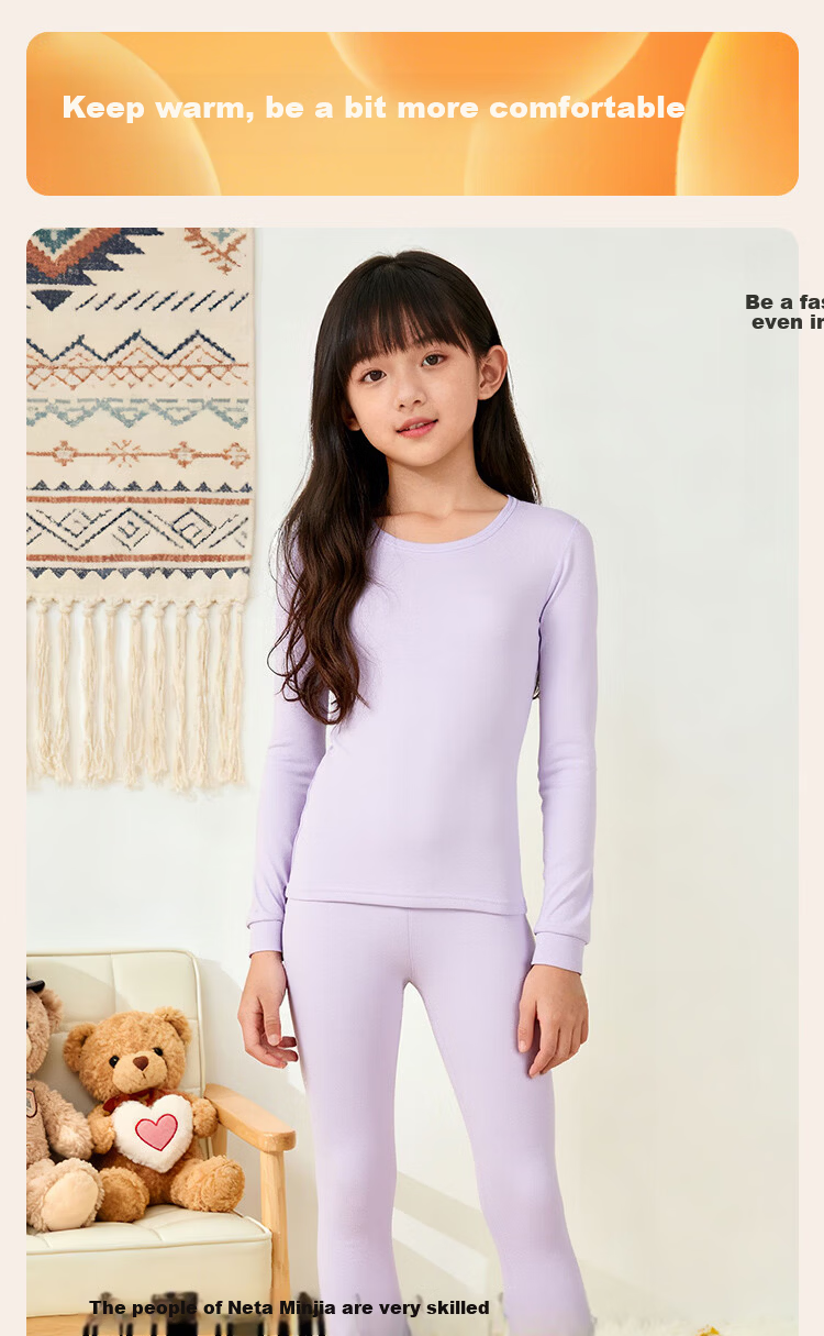 FENTENGCARE Kids Thermal Underwear Set 100% Cotton Autumn Winter Pajamas Girls Long Johns Top and Bottom YR 10