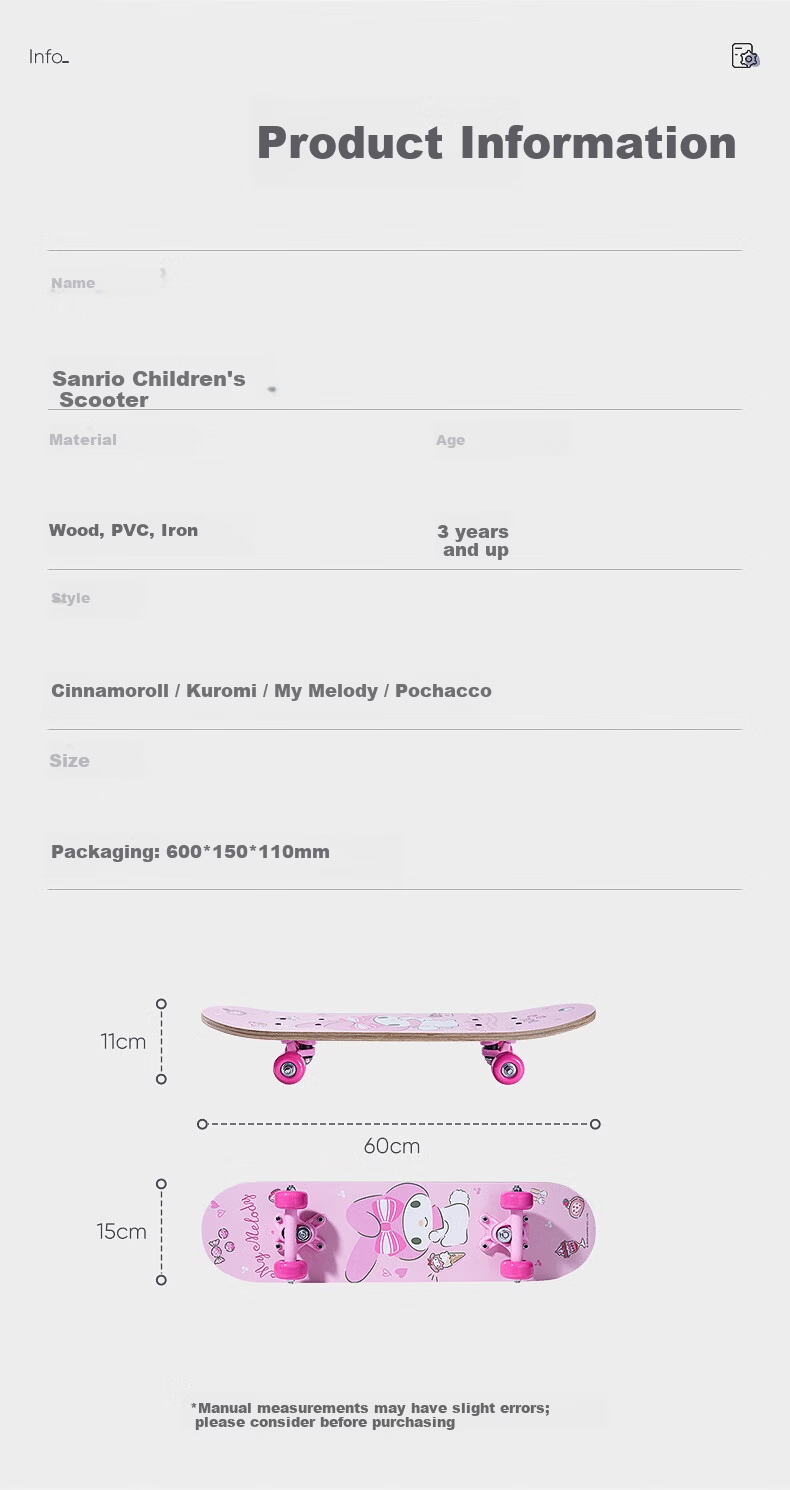 Carlbaby Sanrio Children's Toy Scooter Four-Wheel 3-6-12 Years Beginner Double Kickboard Boys and Girls Birthday Gift 7