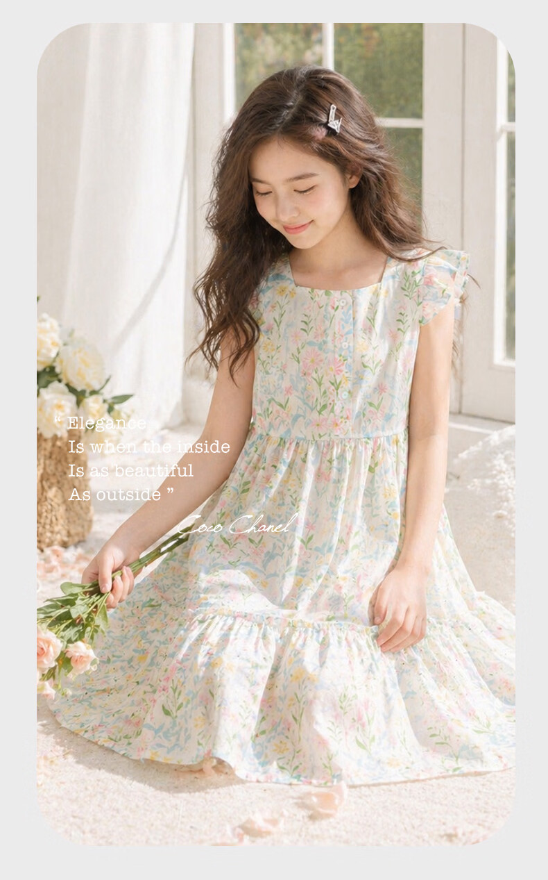 Disney Girls' Summer Cotton Dress New Children's Princess Dress Light Green 160 21A146 6