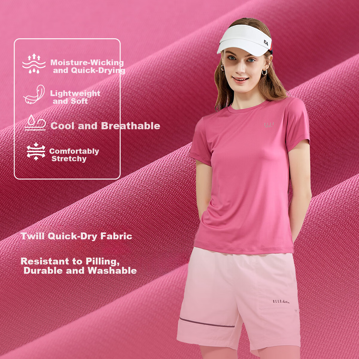 ELLE ACTIVE Quick-Dry Women's T-Shirt Short Sleeve Summer Sportswear Casual Comfortable Running Moisture-Wicking Outdoor Shirt Rose Red L 1