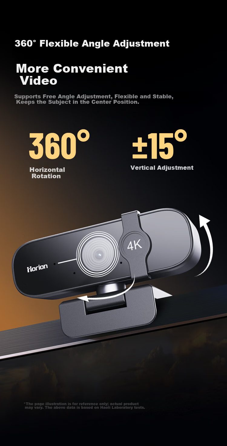 Haoli 4K HD USB External Computer Webcam 12MP Built-in Microphone Desktop Laptop Video Call Office Online Class Live Streaming Conference Universal 17