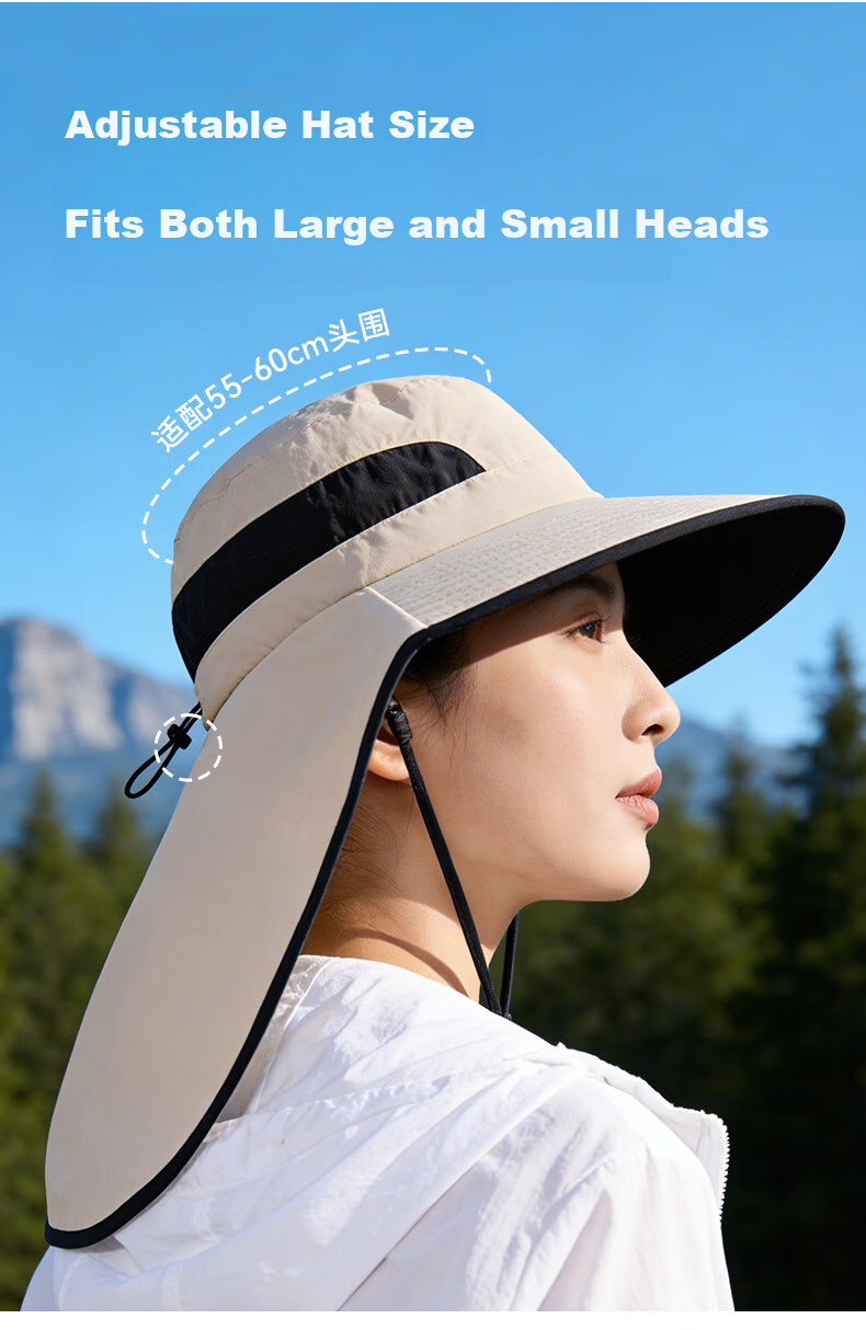 KELME Sun Protection Bucket Hat Summer Hiking Fishing Cap with Neck Flap Unisex Large Brim Sun Hat 8