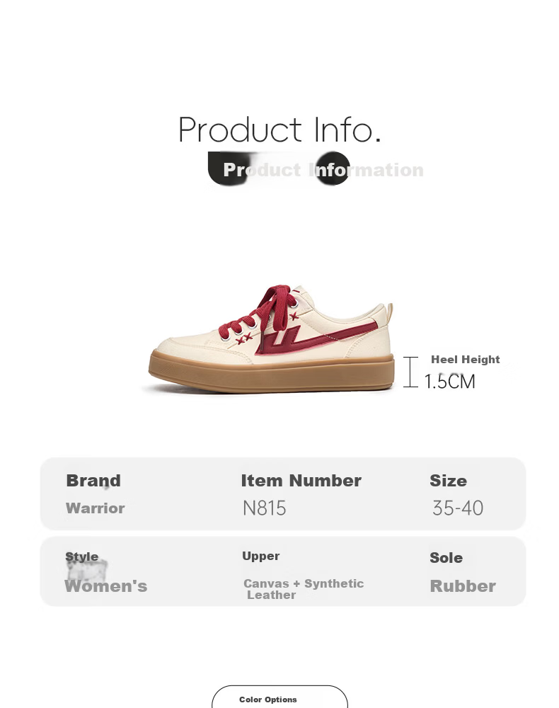 Warrior Official Women's New Versatile Sneakers 2026 Summer Classic Simple Breathable Canvas Shoes Women Beige Red Size 35 6
