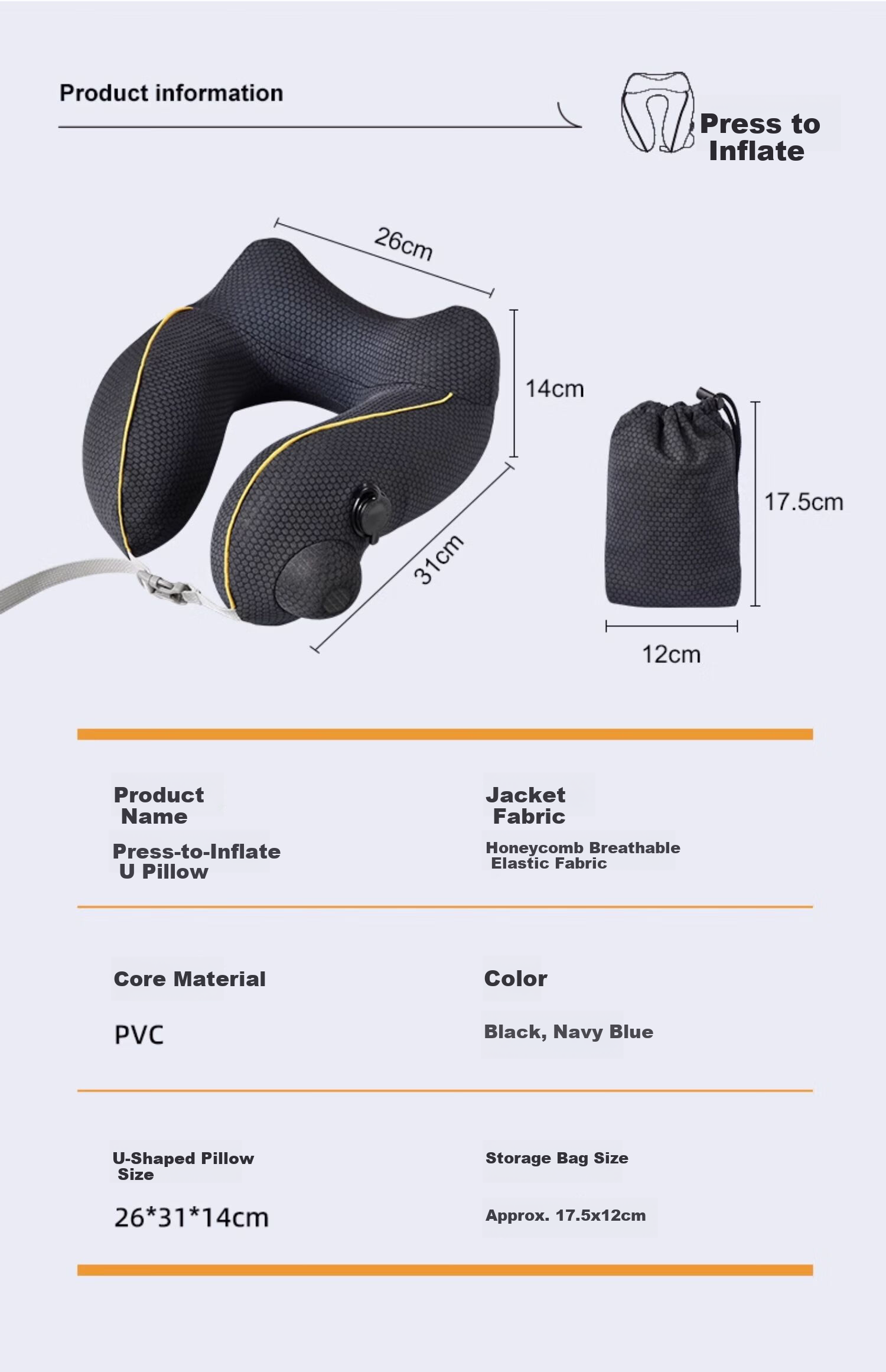 Tuban Inflatable U-Shaped Pillow Portable Press Long-Distance Travel Airplane Business Trip High-Speed Rail Inflatable Neck Pillow Cervical Protection U-Shaped Pillow Black 18