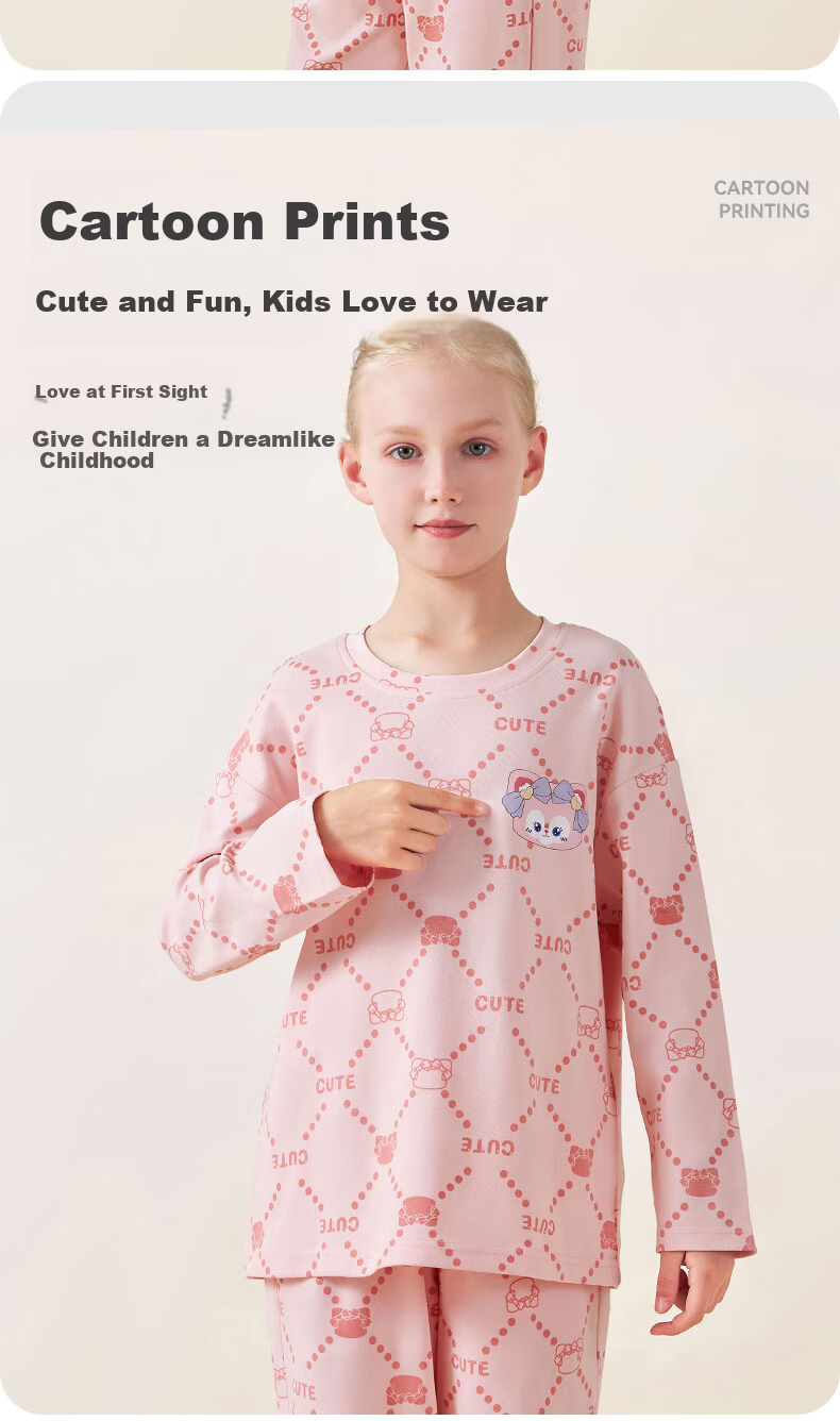 LangSha Kids Pajama Set Boys Girls Pure Cotton Crew Neck Spring Autumn Long Sleeve Homewear 170 9