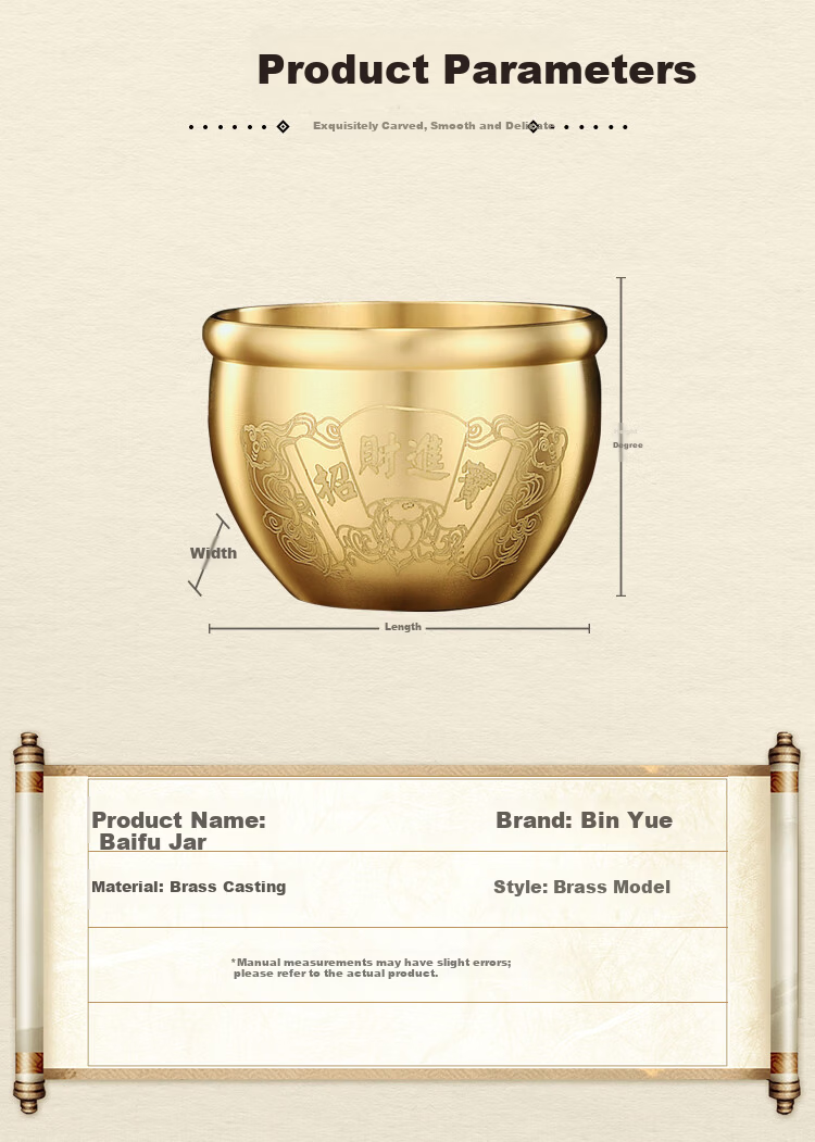 Binyue Brass Money Pot, Copper Treasure Basin, Refrigerator Decoration, Office Fortune-Turning Money Box, Savings Jar for Store Opening 9