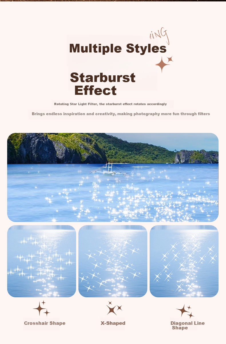 Suoying [Hot Sale 200W] Adjustable Starlight Lens 8-Line 67mm Starburst Filter for Mobile Phone Camera External Photography Tool Night Sky Jewelry Night Scene Starlight Filter 9
