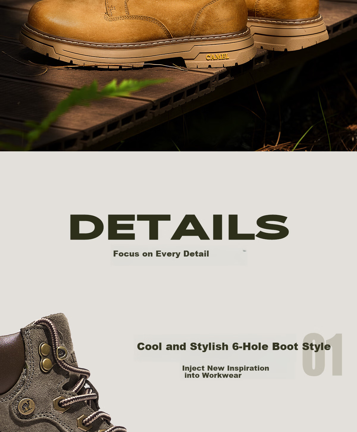 CAMEL Wang Junkai Style Martin Boots High-top Outdoor Workwear Yellow Boots Men GE122W7757T Golden Yellow Size 40 22