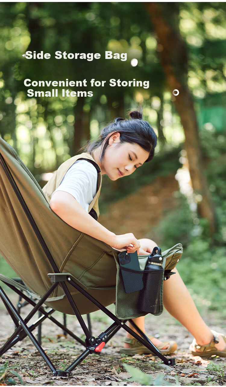 Naturehike Starfish Outdoor Camping Folding Chair Recliner Fishing Chair Beach Chair Portable High Back Moon Chair Black 13