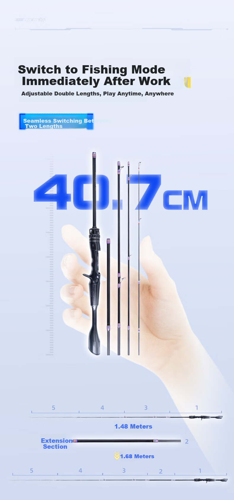 FishingFans Gold Edition Travel Micro Lure Rod UL Fast Adjust Fuji Guides Ultra Short Multi-Section Fishing Rod 1.48m-1.68m Straight Handle 1