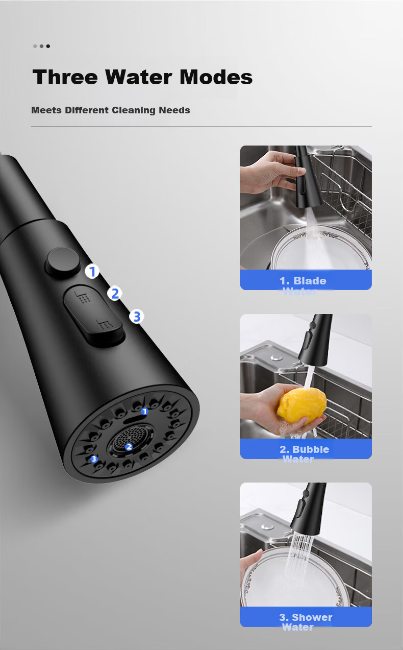 Arrow Black Kitchen Faucet Dual Control Hot and Cold Pull-Out Stainless Steel Sink Faucet 3