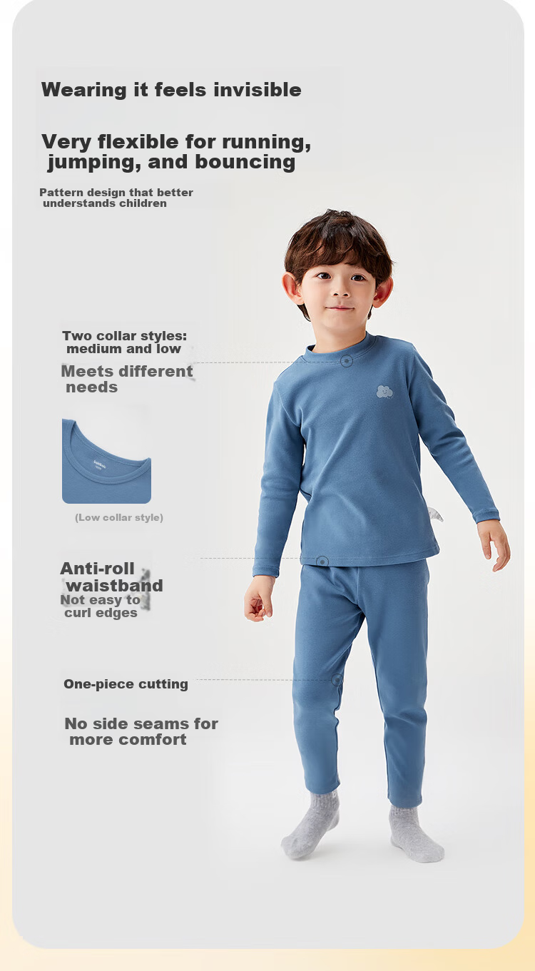 Balabala Boys and Girls Children's Underwear Set Two-Piece New Autumn and Winter Velvet Lined Thermal Top and Bottom Pajamas Red 5