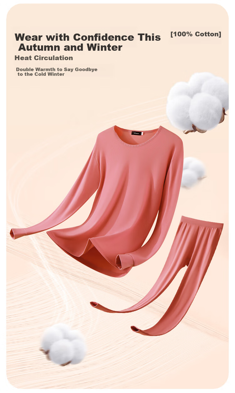 Miiow Women's Thermal Underwear Pure Cotton Combed Autumn Top and Bottom Slim Fit High Elastic Comfortable Body Shaping New Sakura Pink XL 3
