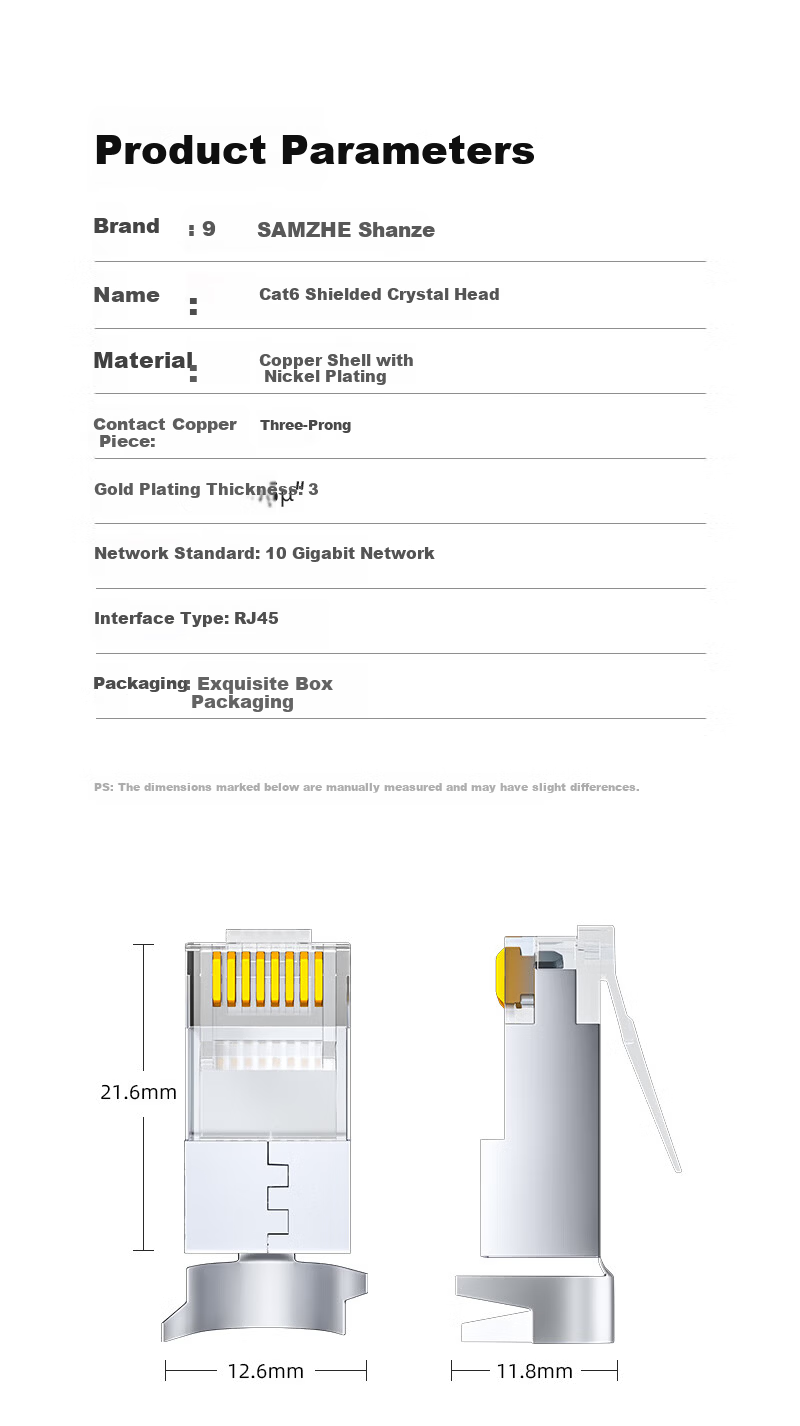 Sanze Cat6A Shielded RJ45 Connector Super Category 6A 10Gbps Two-Piece Network Plug 10pcs SJ6A10 14