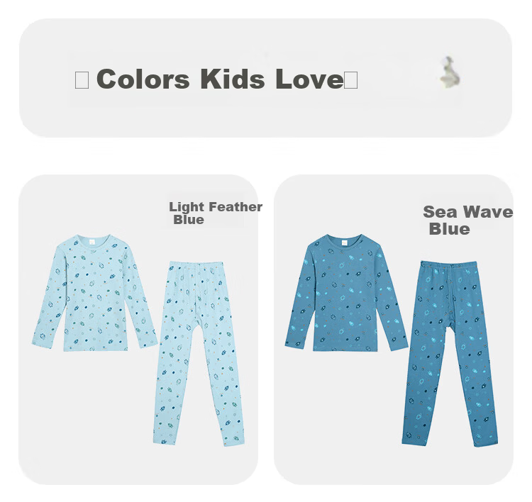Hodohome Boys' Cotton Antibacterial Thermal Underwear Set, Long Sleeve Top and Pants, Grade 7, Printed Crew Neck, Sizes 121-150 7