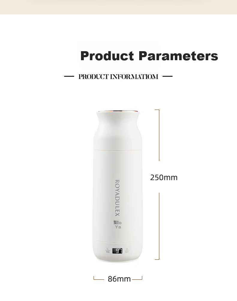 ROYALTY LINE Portable Electric Water Heater Cup Small Electric Kettle Travel Electric Cup Smart Thermostat 304 Stainless Steel Kettle 0.45L 27