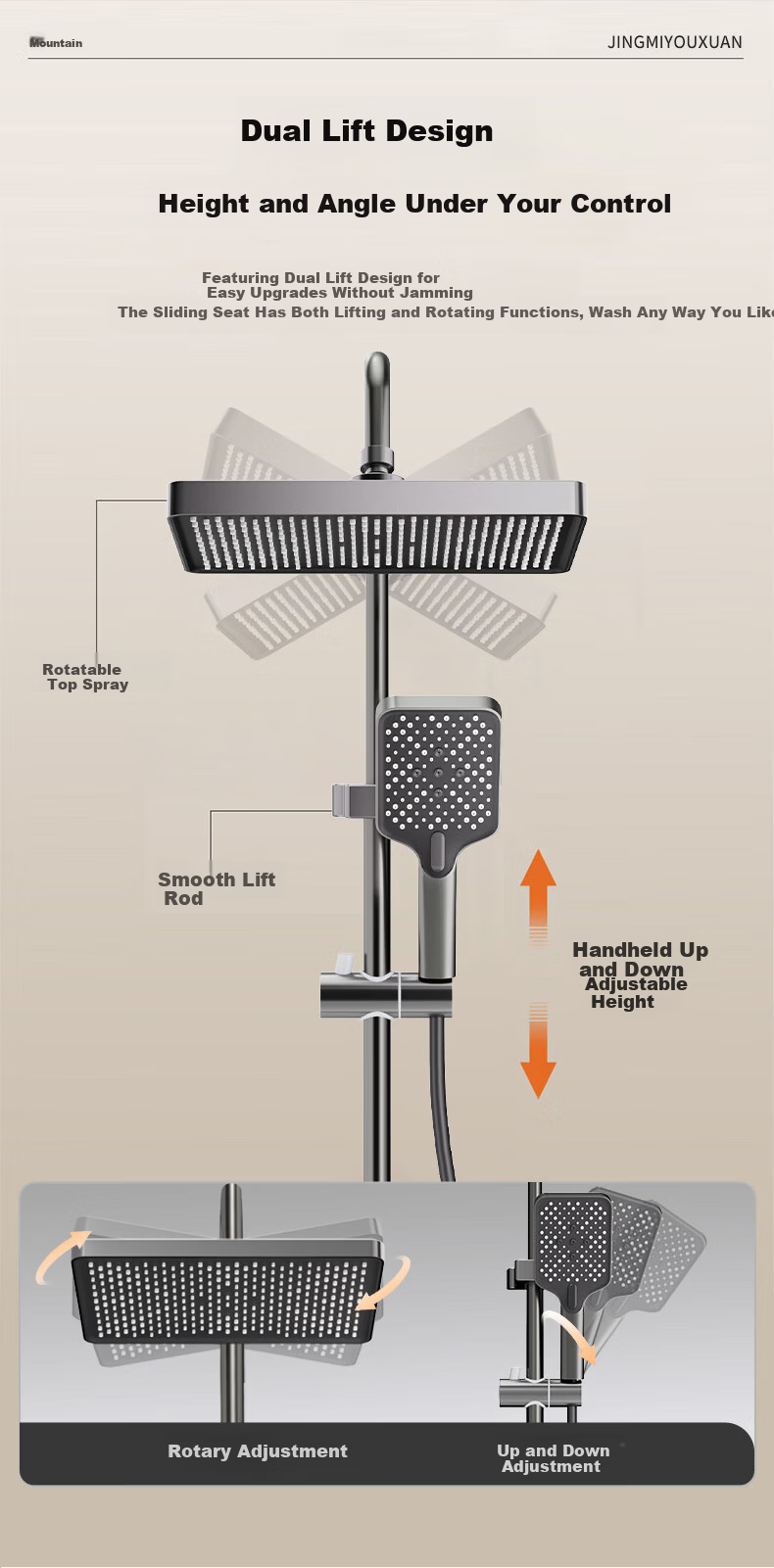 Jingmi Premium Shower Set Brass Gunmetal Shower Head Full Home Pressurized Bathroom Shower System 12