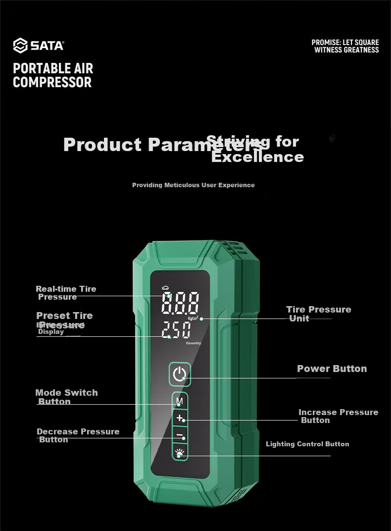 SATA Wireless Car Air Pump with Tire Pressure Detection, Automatic Start-Stop Inflation Pump, Electric Car Air Inflator D05116 17