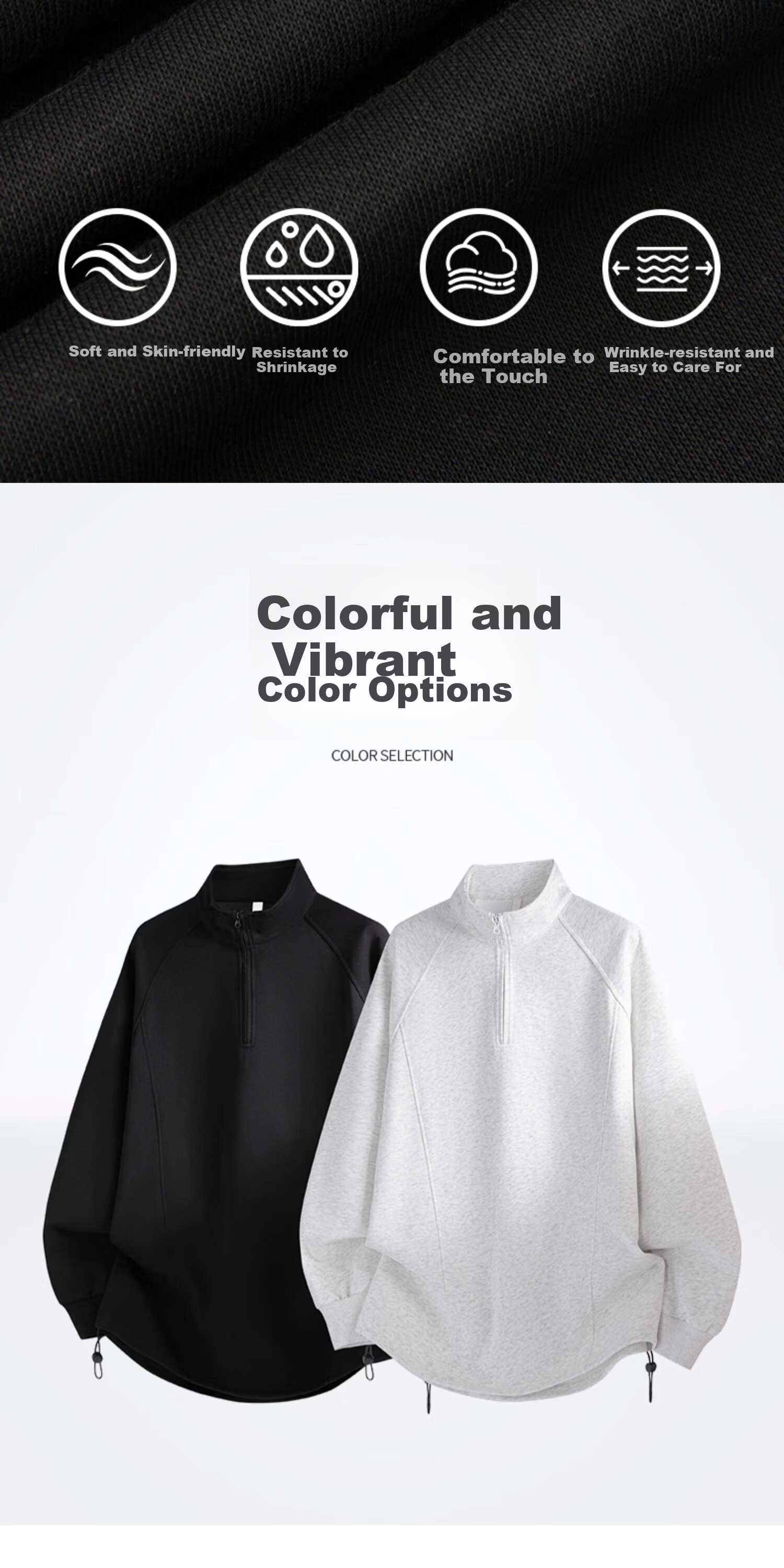 Dingfengbaoluo Men's American Style Half-Zip Hoodie Summer Loose Casual Stand Collar Long Sleeve Top XMY67 Black 3XL 3