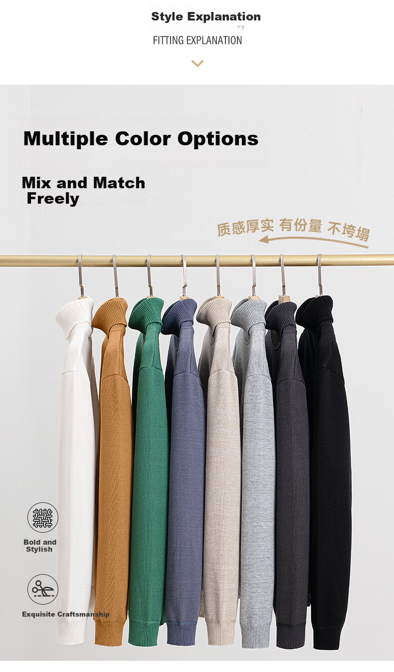 GENIOLAMODE [Endorsed by Ao Ruipeng] Men's High Neck Sweater Winter Fleece Lined Warm Knitwear Black M 4
