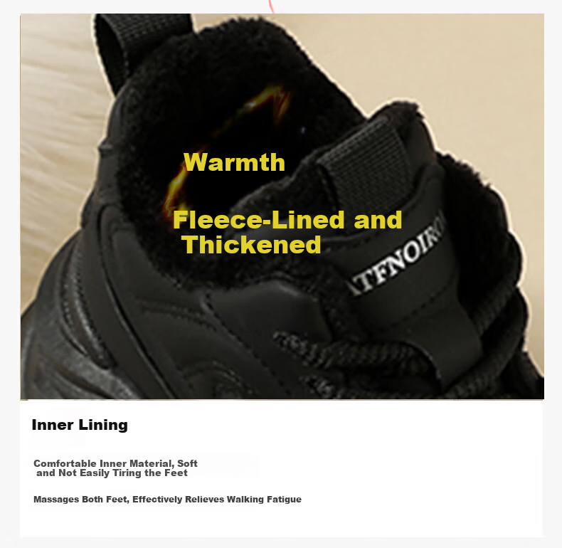 CARTELO Women's Fleece-Lined Dad Sneakers Winter Warm Cotton Casual Shoes Black 37 2