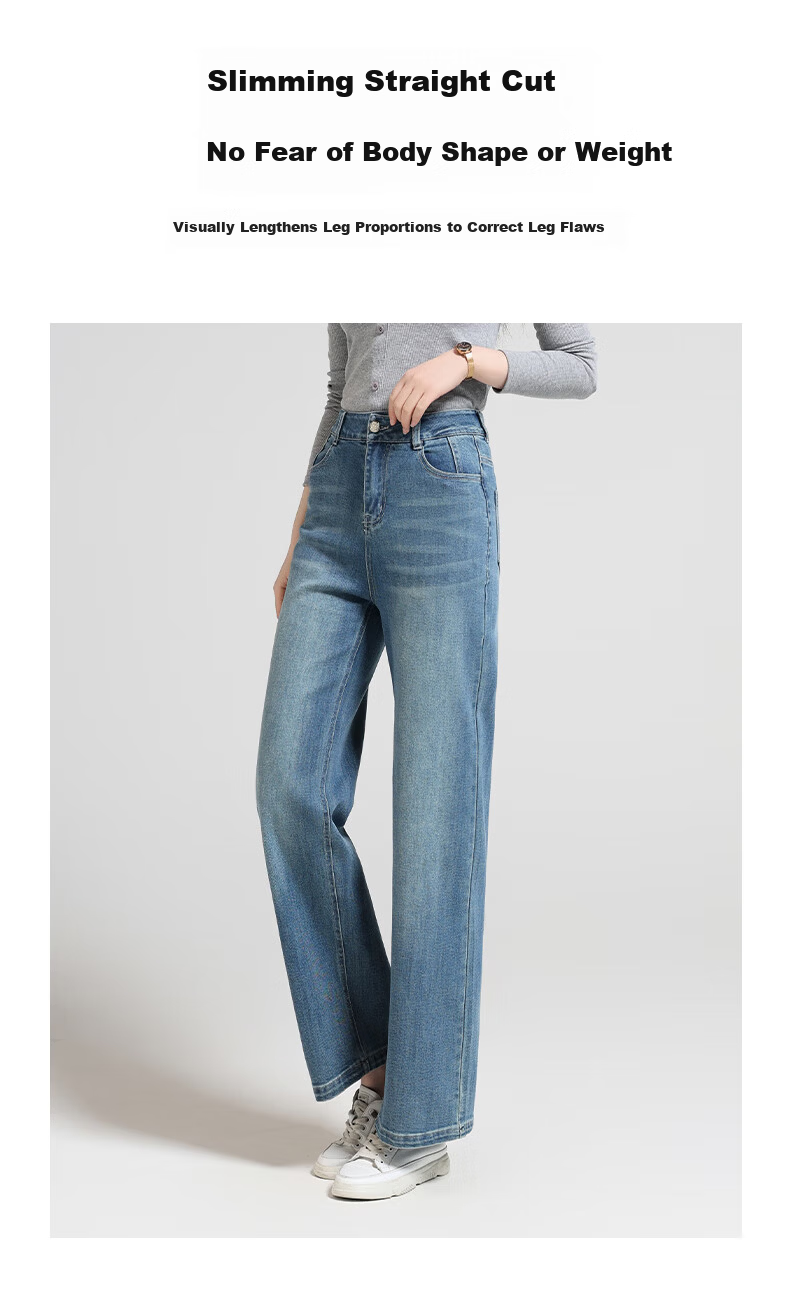 Meishi Women's Denim Jeans 2026 Spring High Waist Slim Fit Straight Loose Cigarette Pants Blue 28 6