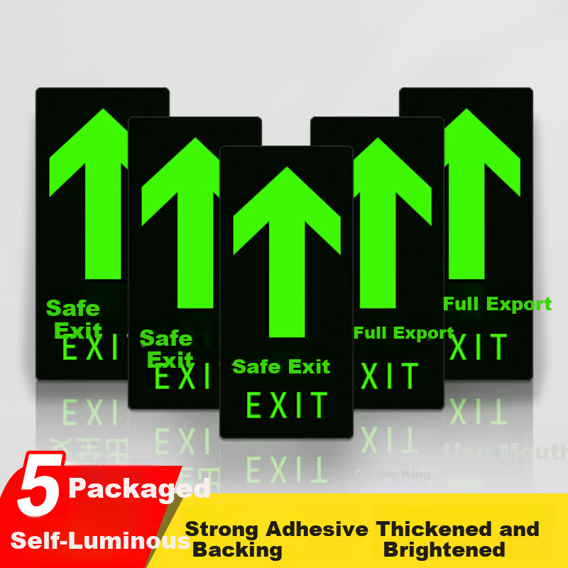 Aimo Hui Luminous Safety Exit Floor Sticker Warning Sign Fire Evacuation Indicator Safety 29x14.5cm 5-Pack
