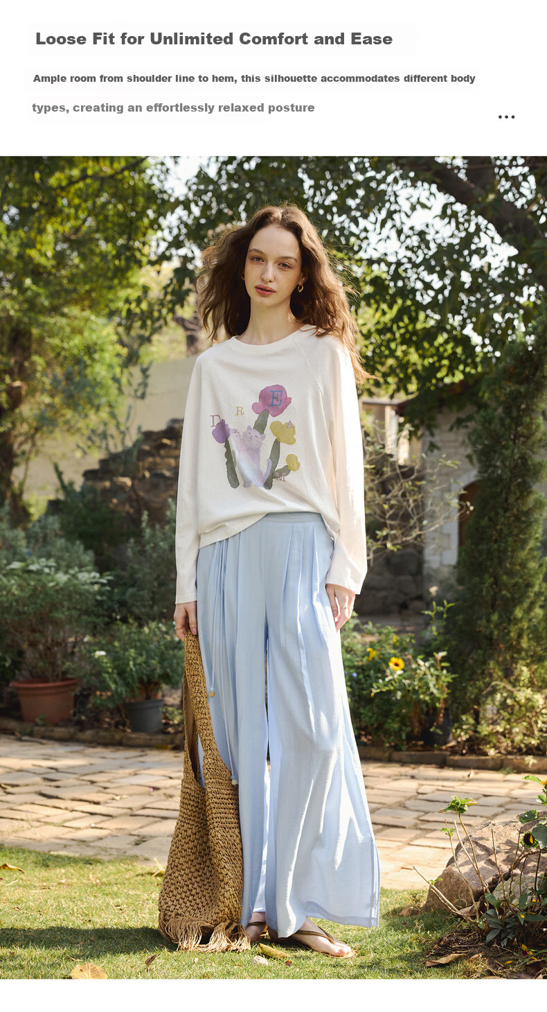 Olrain Casual Fun Cat Print Loose Long Sleeve T-Shirt Women Spring New Round Neck Top White S 7