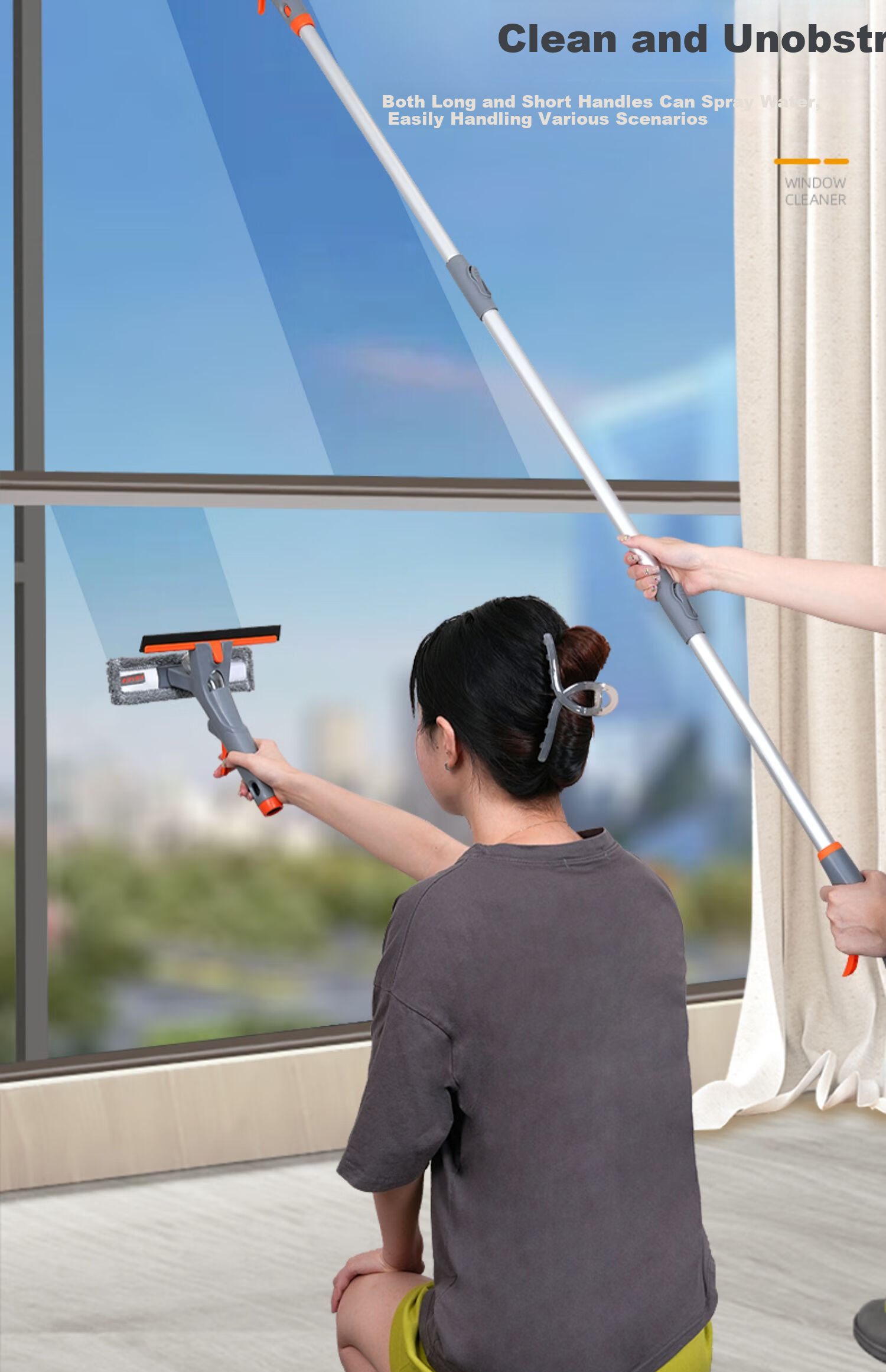 Yisida Glass Cleaning Tool Spray Window Wiper Aluminum Alloy 1.75m with 35cm Cloth Household Cleaning Window Scraper Brush 6