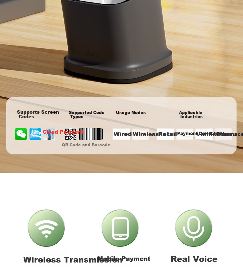 Deli Wireless Barcode Scanner Box AA601W - Wireless Scan Gun for Payment, Cash Register, Courier Tracking, Medicine Traceability, Barcode, Medical Insurance, Supermarket Bluetooth Scanner 1