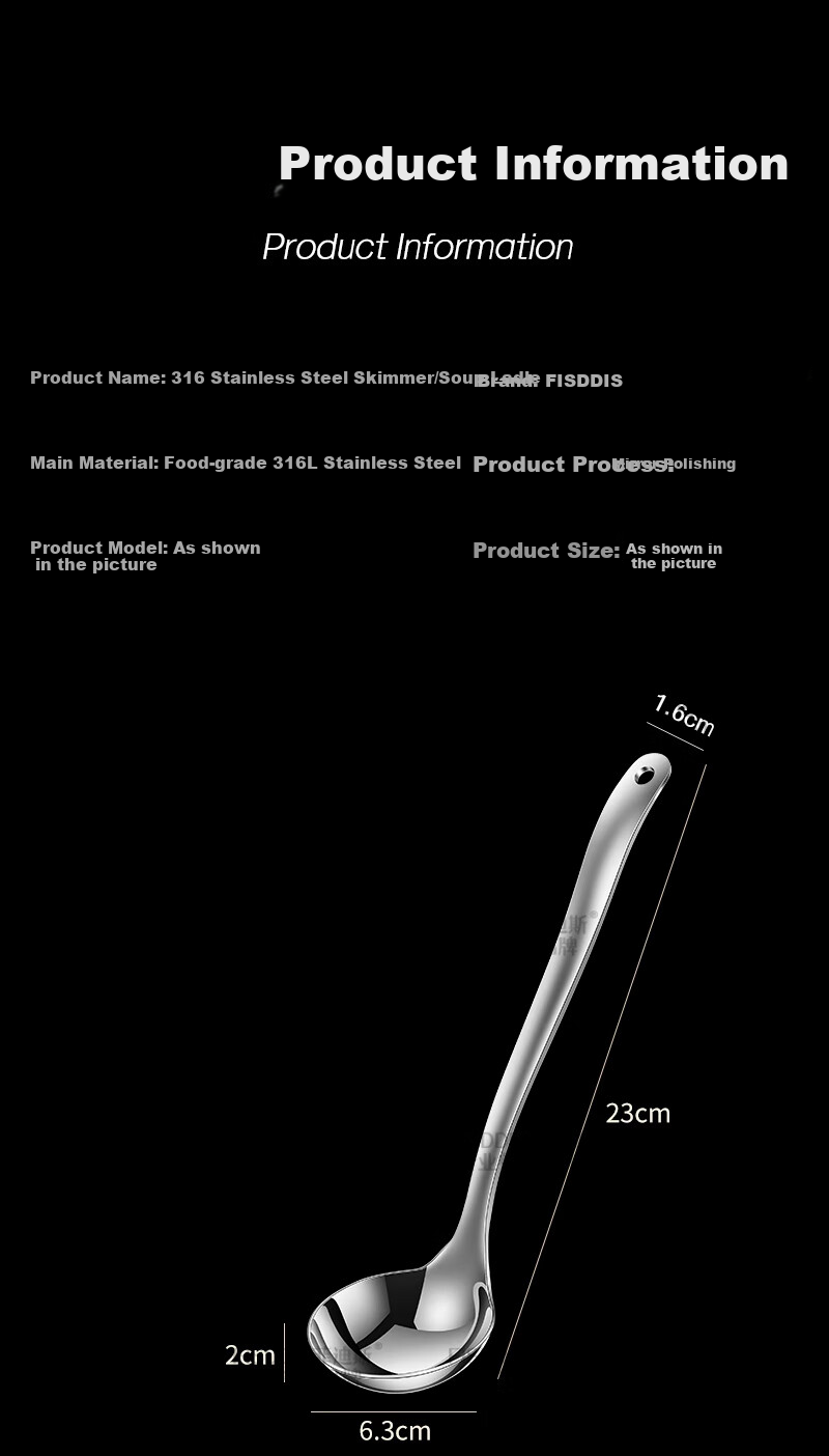 FISDDIS316 Stainless Steel Soup Ladle Hot Pot Slotted Spoon Extra Thick Heat-Resistant Serving Spoon Porridge Ladle Fiya Large 8-Inch Soup Scoop 14