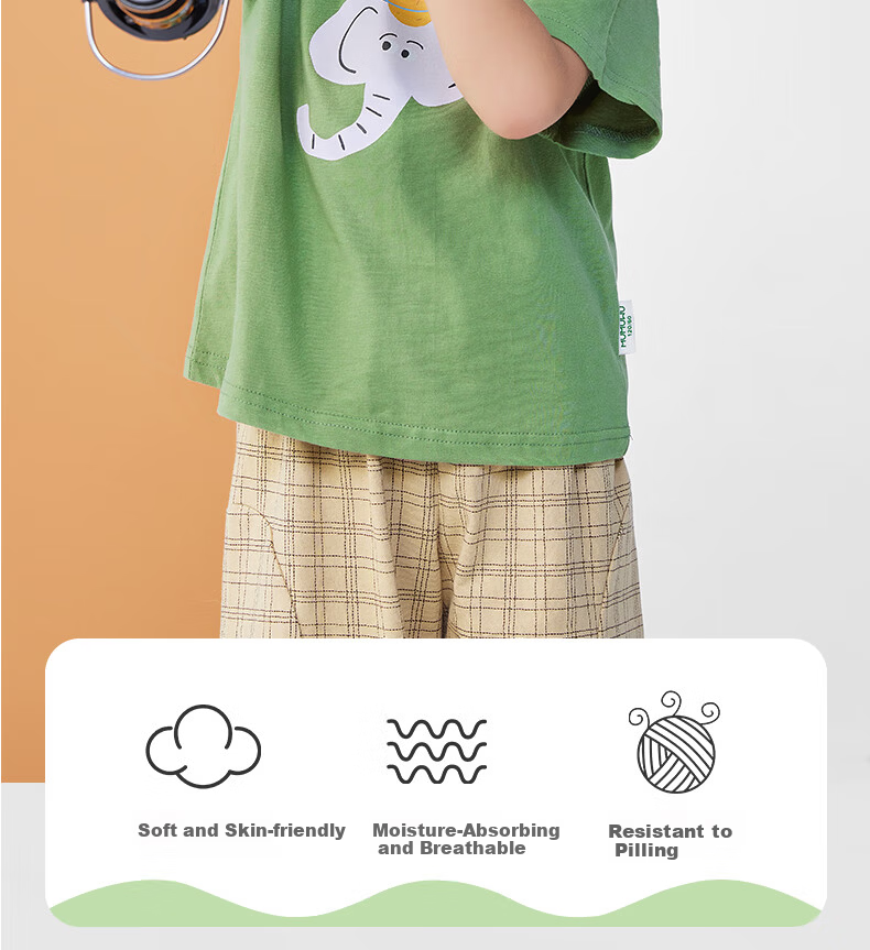 Mini Wooden House Kids Summer Short Sleeve Set Boys Girls Printed T-Shirt and Shorts Cute Elephant Ears 120 2