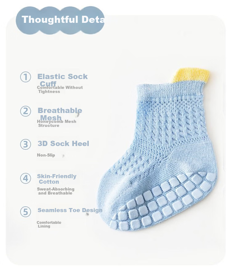 9i9 Baby Floor Socks Summer Thin Non-Slip Walking Socks Mesh Infant Socks Children's Mid-Calf Socks Newborn 0-1 Year 2