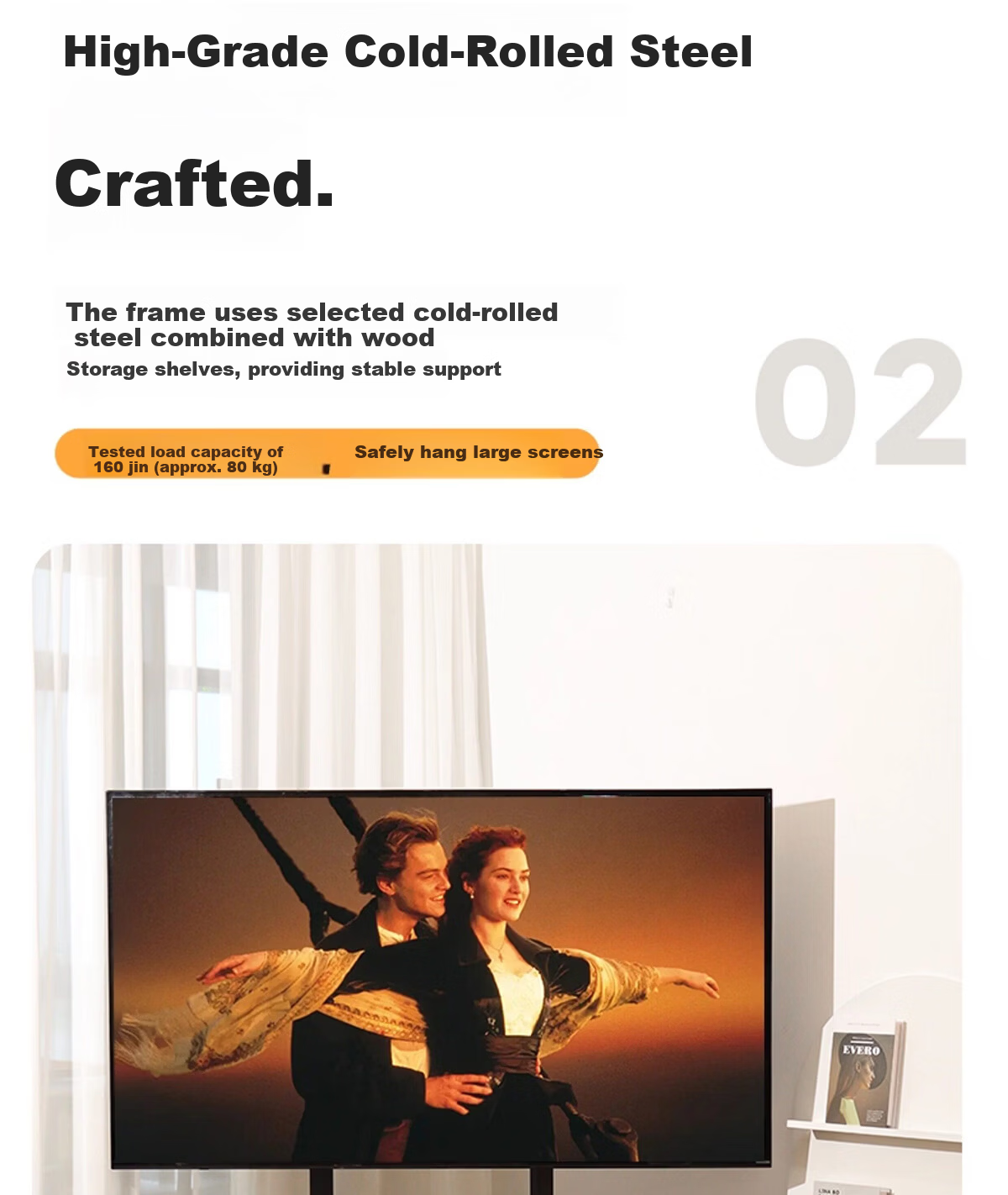 CABTE 55-86 Inch TV Art Mobile Stand Floor TV Cart Multi-Brand Universal TV Mount Mobile TV Cabinet Rack 6