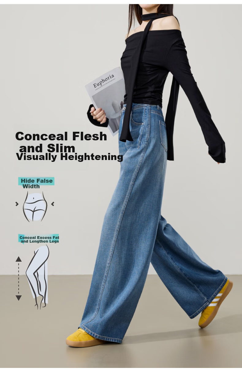 ESE-Y Deconstructed Wide-Leg Pants Women Spring 2026 New Lyocell Cotton Slim High-Waist Straight Denim Jeans Denim Blue 30 5