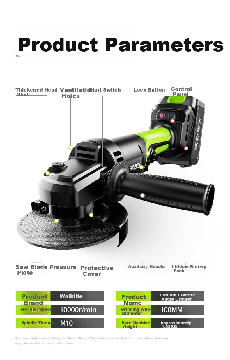 Woklife 21V Brushless Lithium Battery Cordless Angle Grinder Multi-Function Cutting Polishing High-Power Angle Polisher 16