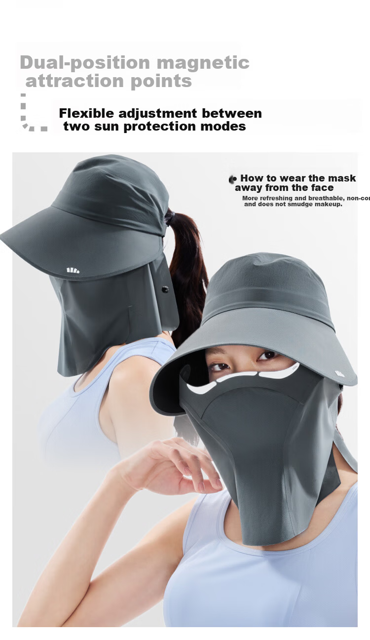 Beneunder Winter Sun Protection Hat with Magnetic Face Mask, Bucket Hat for Men and Women, Black 34
