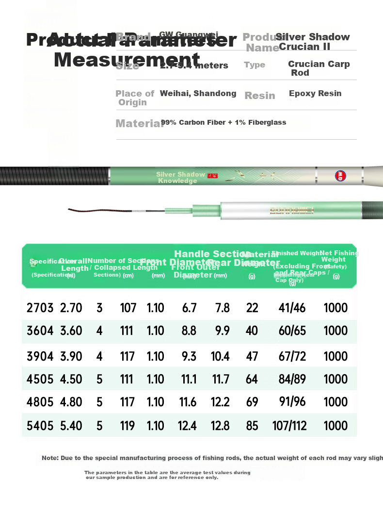 GW 2.7m Silver Shadow Crucian Carp Second Generation Ultra-Light Ultra-Thin Hand Fishing Rod Tai Fishing Rod Fishing Gear 5