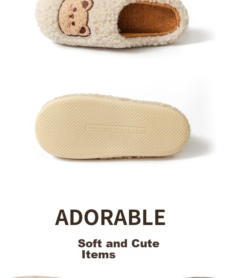 Runrou Women's Cotton Slippers Autumn Winter Warm Fleece Cute Indoor Home Couple Men's Antibacterial Deodorant 15
