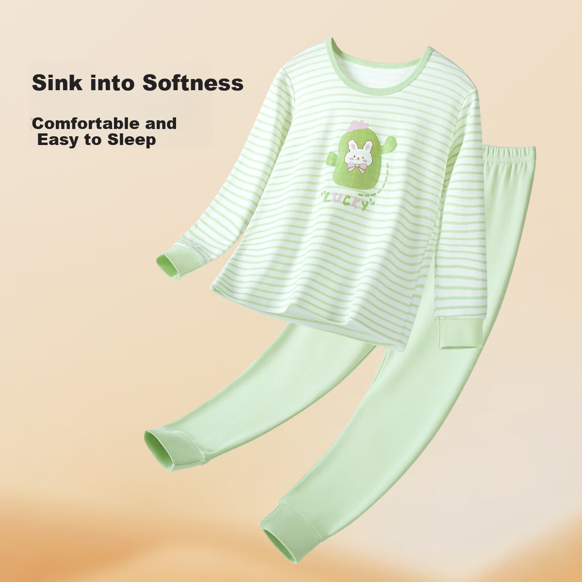 Yiershuang Children's Autumn Cotton Thermal Underwear Set Girls High-Waist Belly Protection Pajamas Sleepwear Top and Bottom 3