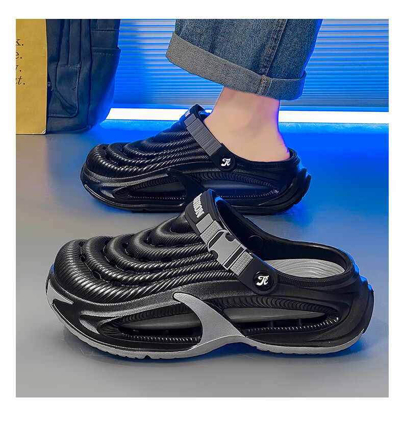 TonLion Men's Summer 2026 Thick-Soled Dual-Use Sandals Fashion Beach Shoes Black Gray Size 38/39 14