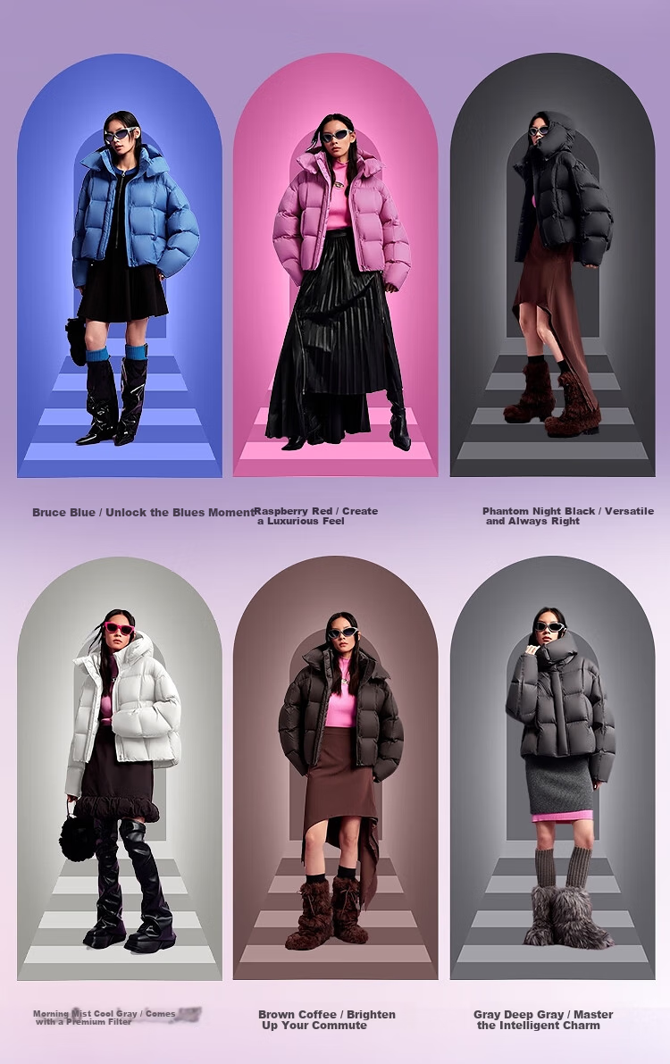 BOSIDENG Off-Season Winter Puff Down Jacket Women 90% Down Thickened Detachable Hood Loose Short Lazy Style Coat 7