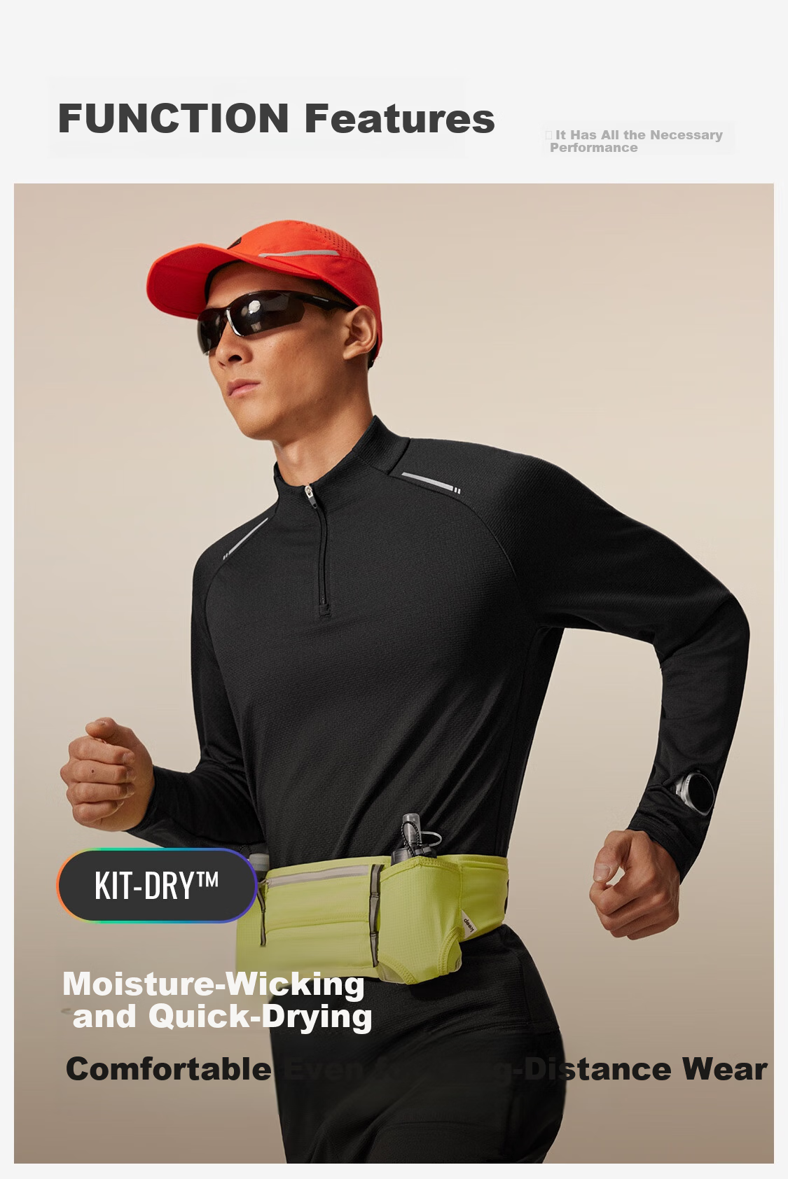 Keep Men's Sports T-Shirt Autumn Winter Breathable Quick-Dry Gym Half-Zip Stand Collar Running Long Sleeve Tee 8814 7