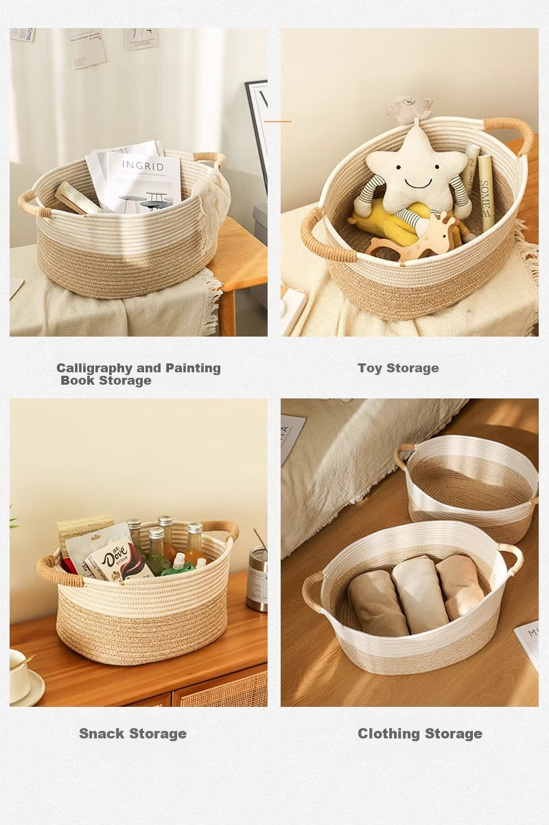 Yuanben Handmade Cotton Rope Woven Storage Basket for Bedside Cabinet, Multi-Purpose Organizer for Snacks, Toys, Clothes, Home Use 9