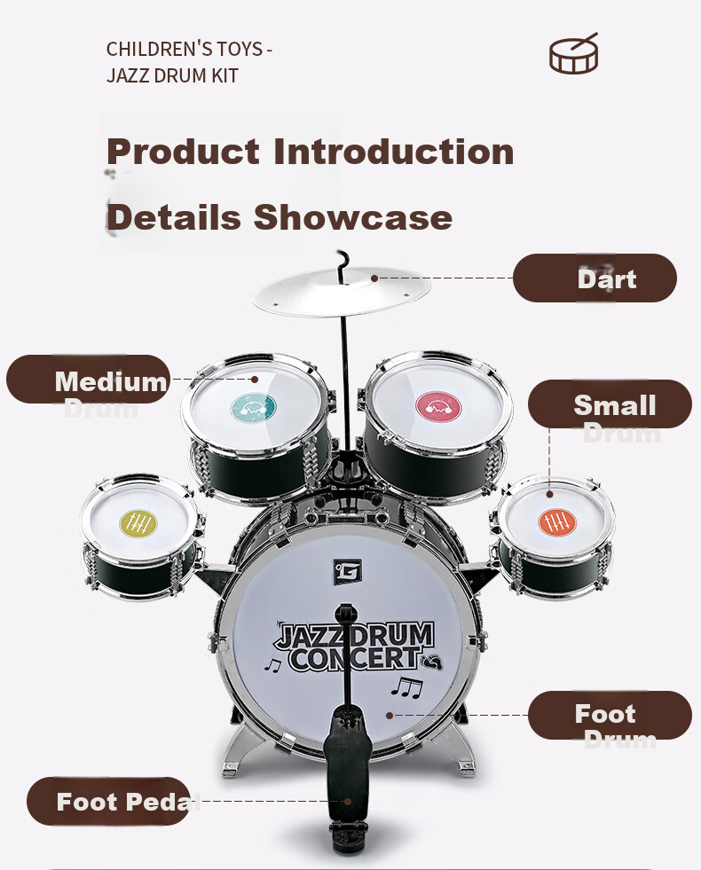 XST Seven-Color Light Drum Set Children's Beginner Practice 8 Baby Jazz Drum Toy for Boys Birthday Gift 4