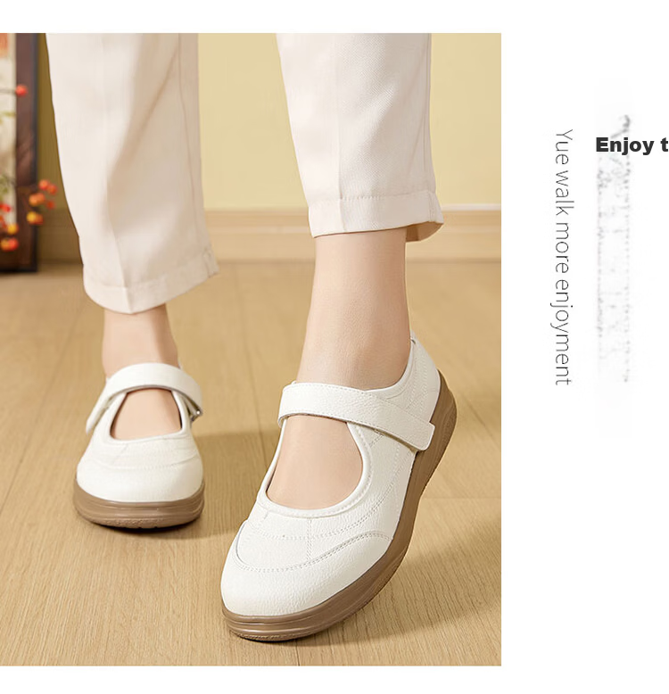 Zulijian Elderly Shoes Spring Summer Women's Leather Soft Sole Loafers Slip-On Single Strap Non-Slip Mom Shoes Nurse Shoes 14